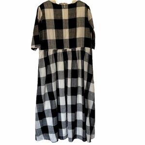 Roolee Maddie Buffalo Plaid Smock Dress Women's XXL Black & White Peasant